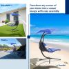 Hanging Chaise Lounger with Removable Canopy, Outdoor Swing Chair with Built-in Pillow, Hanging Curved Chaise Lounge Chair Swing for Patio Porch Pools