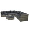 U-style Patio Furniture Set, 6 Piece Outdoor Conversation Set All Weather Wicker Sectional Sofa with Ottoman and Cushions and Small Trays