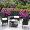 4 PC Rattan Patio Furniture Set Outdoor Patio Cushioned Seat Wicker Sofa