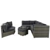 U-style Patio Furniture Set, 6 Piece Outdoor Conversation Set All Weather Wicker Sectional Sofa with Ottoman and Cushions and Small Trays