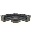 U-style Patio Furniture Set, 6 Piece Outdoor Conversation Set All Weather Wicker Sectional Sofa with Ottoman and Cushions and Small Trays