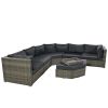 U-style Patio Furniture Set, 6 Piece Outdoor Conversation Set All Weather Wicker Sectional Sofa with Ottoman and Cushions and Small Trays